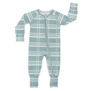 NEW EMERSON AND FRIENDS boy's plaid bamboo convertible footie romper in blue